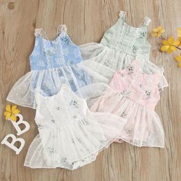 Kids Rompertjes Meisjes Bloem Floral Print Romper Zuigeling Peuter Kant Mesh Jumpsuits Zomer Mode Babykleding