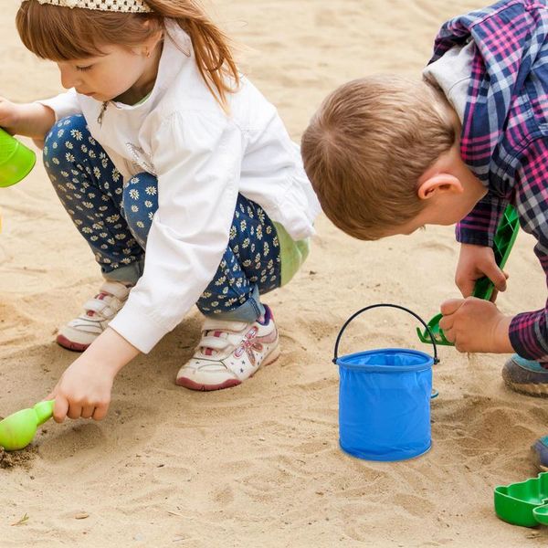 Kids Sand Play Bucket pliable plage jouet rond Plastic Place Bucket Portable Sand Back extérieur jouet 6 couleurs en option 12x14cm
