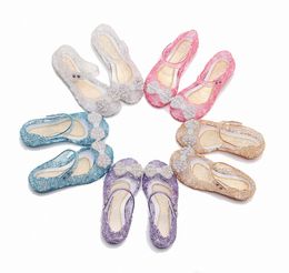 Kids Sandals Girls Bow Princess Shoes Summer Bling Beach Children's Crystal Jelly PVC Sandale Youth Toddler Foothold Pink White Black Black Non-Bran Sof Q9um #