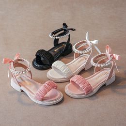 Sandales pour enfants Filles Gladiator Chaussures Été Perle Princesse Sandale Jeunesse Enfant Foothold Rose Blanc Noir 26-35 O1H4 #