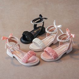 Sandales pour enfants Filles Gladiator Chaussures Été Perle Princesse Sandale Jeunesse Enfant Foothold Rose Blanc Noir 26-35 Q2bK #