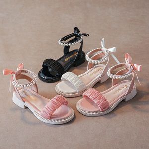 Sandalias infantiles Niñas Gladiador zapatos Pearl Pearl Princess Sandals para niños Sandalias Juveniles Piedras Pink Black Black 26-35 V8N3#