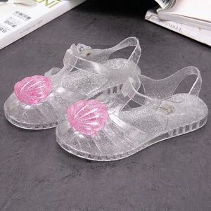 Sandalias para niños Zapatos de gladiador para niñas Verano Bling Playa plana Concha para niños Jalea de cristal Sandalia Juvenil Niño pequeño Rosa Blanco Negro No salvado I5ep #