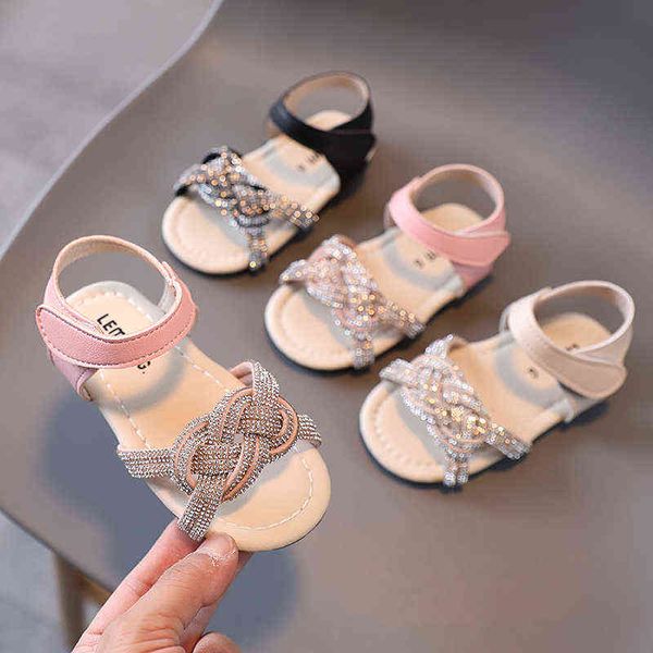 Enfants Sandales D'été De Mode Filles Chaussures Enfants Tresse Strass Doux Confortable En Caoutchouc Plage Princesse Sandales Enfant Chaussure G220418