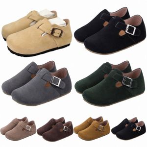 Sandalias para niños Zuecos Sandalia Diseñador Zapatillas de deporte Niños Niñas Diapositivas Negro Arizona Hebilla de cuero Correa Falt Zapatos para niños Niños Jóvenes Gris Cork Beach Cas S2jO #