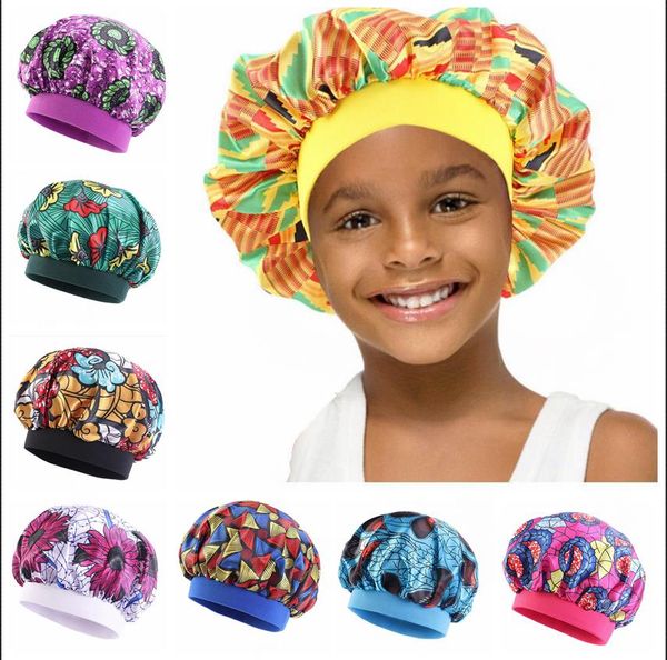 Bonnets en Satin pour enfants, Bonnet en soie à large bande, Bonnet de nuit africain, Bonnet de cheveux pour tout-petits, chapeau de couchage pour cheveux, enfants, nourrissons, nouveau-nés