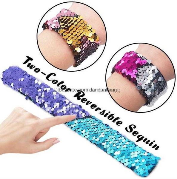 niños lentejuelas muñeca banda para el sudor moda Sirena lentejuelas pulseras niñas lindas pulsera deportes magia muñequera festival niños mejor regalo