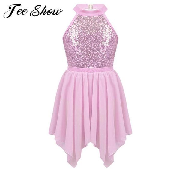 TEITHE BALLET à paillettes pour enfants avec une jupe en mousseline de soie irrégulière Girls Figure Ice Skating Robe For Performance Competition Costume239911814