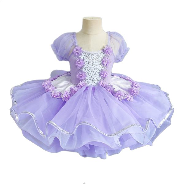 Costume de danse à paillettes pour les enfants pour filles costume de performance gonflée fille fille de danse robe de danse violette 240329