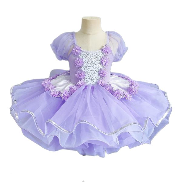 Costume de danse à paillettes pour les enfants pour filles costume de performance gonflée fille fille de danse robe de danse violette 240325