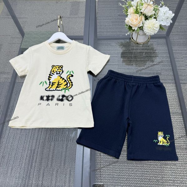 Set para niños Sets de diseñador para niños para una camiseta de manga corta para bebés con tigres amarillos con tigres de estampado de traje de ropa para niños ropa de algodón 90-160 blancos azul nuevo estilo de ropa de estilo