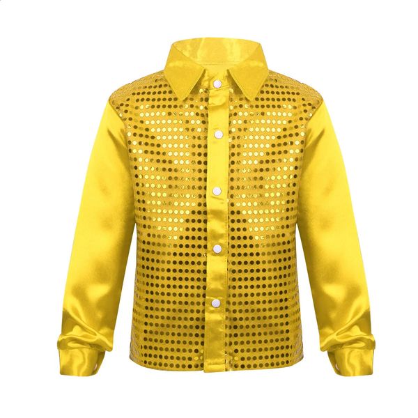 Chemise de danse à paillettes brillantes pour enfants, Costume de spectacle pour étudiants garçons, Hiphop Jazz, chemisier de scène à paillettes, 240307