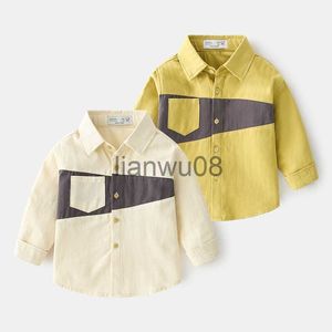 Kinderoverhemden 2021 Koreaanse stijl revers peuterjongenoverhemden Shirt met lange mouwen Katoenen top Kinderoverhemd met knopen x0728