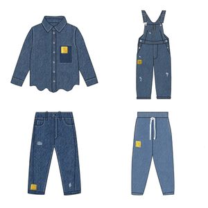 Kindershirts 2023 Herfst en Winter N Family's Jongens Meisjes Denim Serie Versleten Shirts Riembroek Modemerken 230906