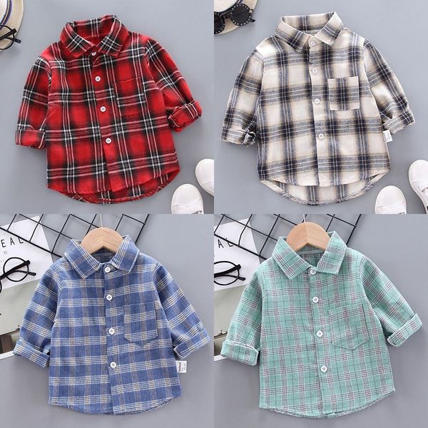 Enfants Chemises 2023 Mode Coréenne Enfants Tops Garçons Buffalo Plaid Flanelle Chemise Bébé Survêtement Décontracté Vêtements AutumnGirls Blouses 0 5T 230726