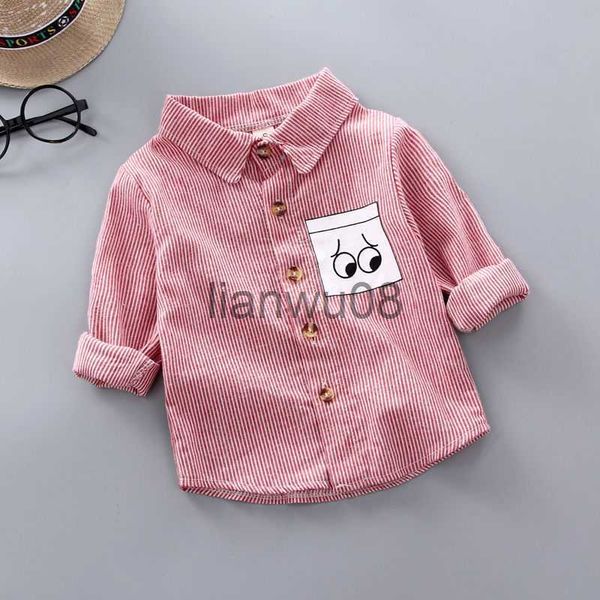 Enfants Chemises 2023 Printemps 100 Coton Chemisier Décontracté D'été Chemise À Rayures Coréenne Bébé À Manches Longues Tops Garçons Chemises École Filles Blouses x0728