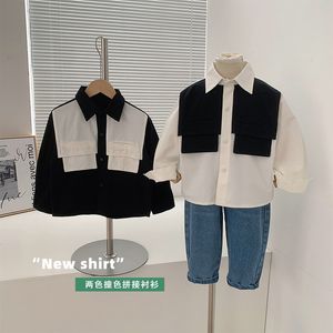 Kinderen Shirts 2023 Lente Kinderkleding Koreaanse Stijl Zwart-wit Contrast Kleur Shirt Knap Katoen 230711