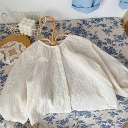 Camisas para niños 2024 Spring NUEVA NUEVA Color sólido Bordado Baby Girl Algodón Onco de algodón Blusos Niños Copias cómodas H240423
