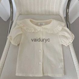 Camisas para niños 2024 Summer Ropa para bebés Collar de encaje Camisa Slid Camisa a cuadros Copas de algodón para hermanas y hermanos H240509