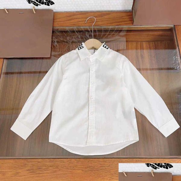 Chemises pour enfants 23SS Designer Shirt Top Marque pour enfants Garçons Filles Revers Lettre Impression Blanc Pur Coton Manches Longues Haute Qualité Kid Cl Dhjtf