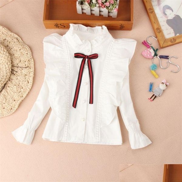 Chemises pour enfants Arrivée Filles Blouses Automne Vêtements pour enfants Blouse blanche à col mandarin pour la rentrée scolaire Tops pour adolescents 220314 Drop Delivery Dhtxq