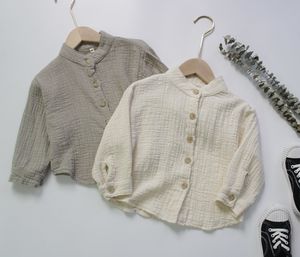 Kinderen shirts herfst babyjongens katoen linnen shirts pure kleur Koreaanse stijl stand-up kraag peuters kinderen lange mouwen shirts tops 230317