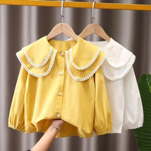 Kinderoverhemden herfst baby peuter tienermeisjes kanten blouse witte kinderen kleren met lange mouwen schoolmeisjes shirt kinderen tops 6-12 jaar camisas 230317