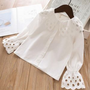 Kinderoverhemden Herfst Spring School Baby Toddler Girls Blouse White Lace Kids Shirt Kinder Kleding Lange Mouw Cotton Girl Tops and Blouses 230323