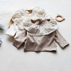 Kinderen shirts baby blouse ruche kraag baby meisjes base shirt vaste baby lange mouw meisjes shirt H240426