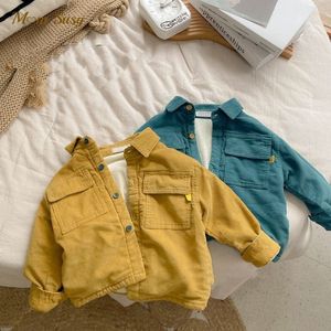 Kinderen shirts Baby Boy Girl Cotton Corduroy Shirt Fleece Inside Infant Peuter Warm Shirt Outsedy Autumn Spring Winter Babykleding 1-7y 230321