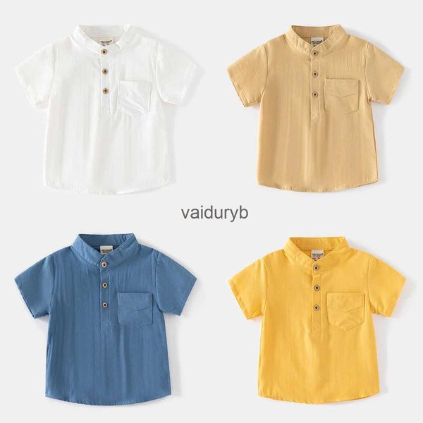 Chemises pour enfants Bébé garçons Blouse T-shirt à manches courtes pour tout-petits Chemises de couleur unie avec poche 2023 Vêtements d'été en coton pour enfants Casualvaiduryb
