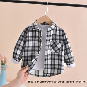 Kinderen Shirts Baby Jongens Effen ShirtWit T-shirt met lange mouwen Set van 2 Informeel Ruimvallend Kinderkleding Kindermeisjes Shirt School Top Herfst A551 230403