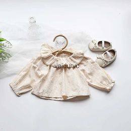 Kinderoverhemden babykleding Peter pan kraag meisjes blouse lange mouw babybasis shirt baby tops h240508