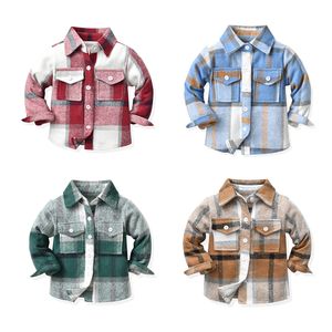 Kinderen shirts babykleding plaid jongens meisjes jassen lange mouwen t-shirts kinderen peuter tops trendy vestiging herfst lente jeugd kleding tee af te schakelen kraagblouse