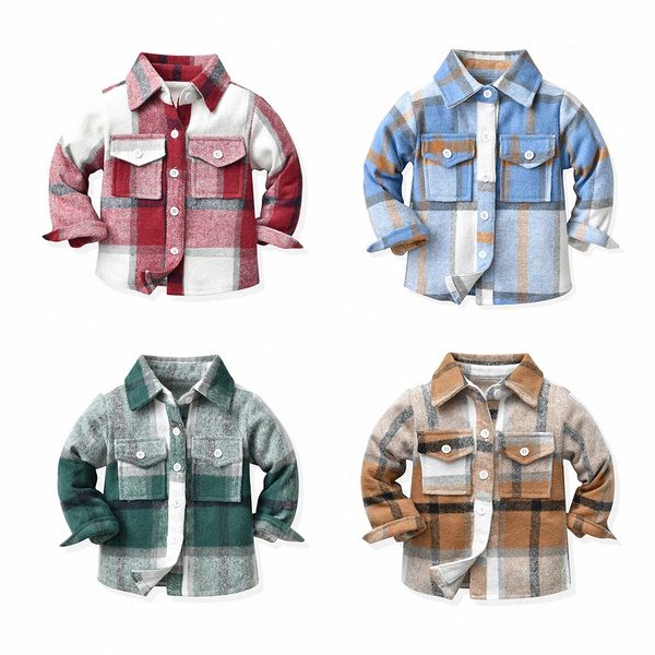 Enfants chemises de bébé vêtements plaid garçons filles manteaux t-shirts à manches longues enfants en bas âge en tout-petit cardigan cardigan automne spring spring vêtements tee-shirt bown k2bv #