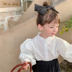 Enfants chemises bébé fille manches bouffantes coton bébé princesse chemise automne printemps haut blanc français bébé vêtements 1-7Y 230403