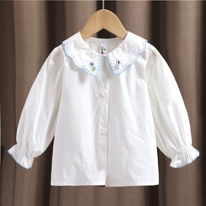 Kinderen shirts baby wit shirt meisjes school shirt jonge kinderen kleding met lange mouwen kleding borduurwerk 12 3 4 5 6 7 8 230403