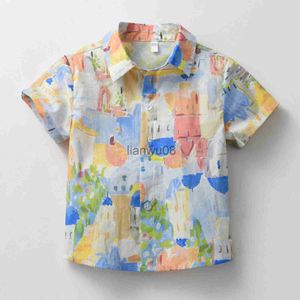 Kinderoverhemden Jongensoverhemden voor kinderen Korte mouw Bloem Kinderoverhemd met knopen Kraag Casual babyjongensoverhemden x0728
