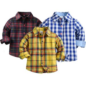 Kids Shirts Jongens Polo Lange Mouwen Grid Shirt voor Baby Turn down Kraag Katoen Tops Tees Kinderkleding 230711