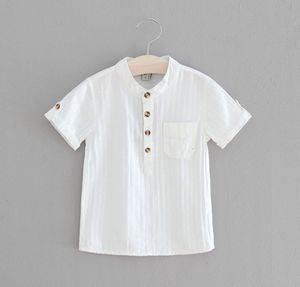 Kinderoverhemden Casual jongens shirts baby kinderen katoenen korte mouw blouse voor zomer kinderen jongens wit shirt stand kraag knappe tops 230417
