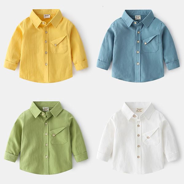 Camisas para niños Camisa para niños Camisa de manga larga Ropa para niños Color sólido Algodón Primavera Otoño Niño Cuello vuelto Top Pure Boy Cardigan 230920