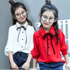 Kinderen shirts kinderen blouses voor meisjes chiffon shirts baby tops tienermeisjes lange mouw school uniform shirts 9 12 14 jaar kinderen blouses 230317