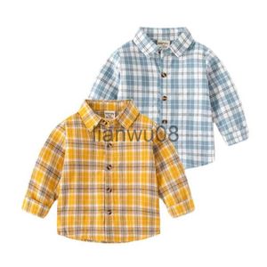 Kinderoverhemden met lange mouwen voor kinderen 27Y Lente en herfst geruit overhemd voor jongens Baby's casual geborsteld vierkante kraag Top x0728
