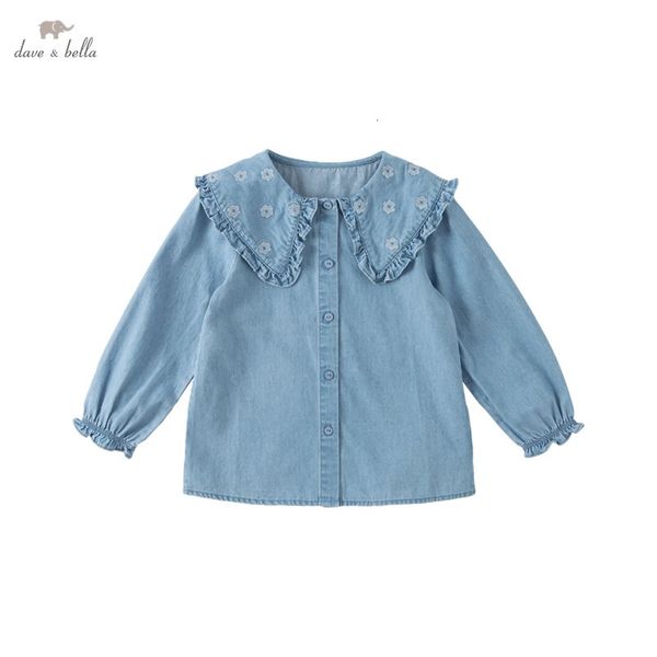 Chemises enfants Dave Bella printemps 2 3 4 5 6 7 9 11 ans vêtements pour enfants col rabattu Denim bleu Blouse chemise pour enfants bébé filles DB1233926 231212