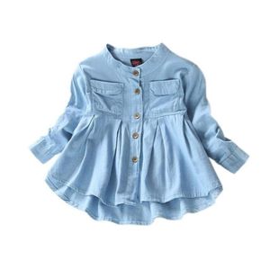 Kinderen shirts denim meisje blouses kleding herfst babymeisjes jeans solide jean kinderen lange mouw mandarijn kraag mode fl drop dh2ol