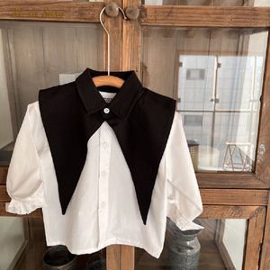 Kinderen shirts mode babymeisje jongen katoen shirt collar puntige kraag sjaal 2 stks baby peuter blouses lente herfst babykleding 1-7y 230317