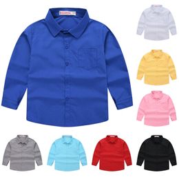 Kinderoverhemden Mode Peuter Infant Kids Baby Jongens Meisjes Turn-down kraag Effen kleuren Shirt met lange mouwen Blouse Camisa Student Kostuum#p4 230628