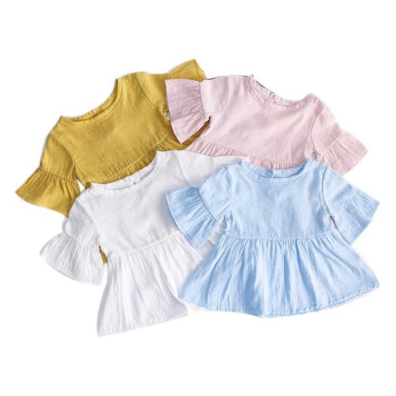 어린이 셔츠 플라어 소매 봄/여름 아기 소녀 셔츠 탑 캐주얼 면화 아동 T-SHIRTL2405