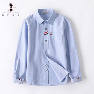 Kinderoverhemden GFMy Spring Oxford Textiel Katoen Decoratie Boys Wit Shirt 4T-16T Britse stijl Kid Casual School Kleding 230321