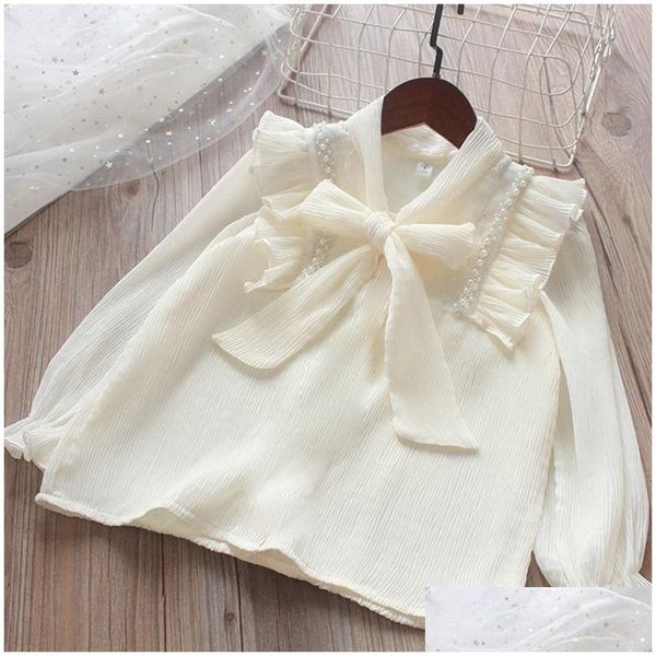 Enfants Chemises Filles Blouses Printemps Mousseline De Soie À Manches Longues Preppy Mignon Beige Coton Vêtements Uniforme Scolaire Vesidos 6 8 10 Drop Livraison Bébé Dhsgi